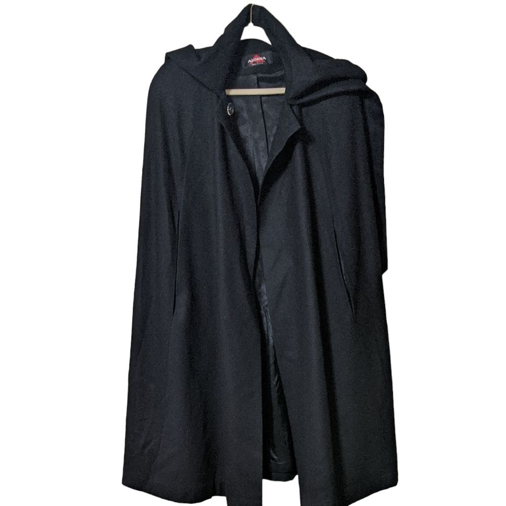 Alorna vintage black wool cape cloak arm slits and embroidered scarf OSFM - Picture 5 of 11